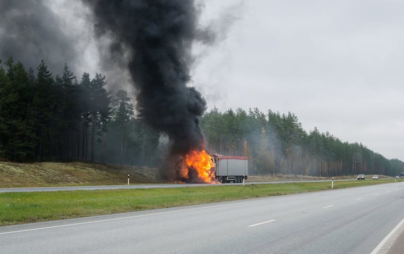 fiery semi-truck crash