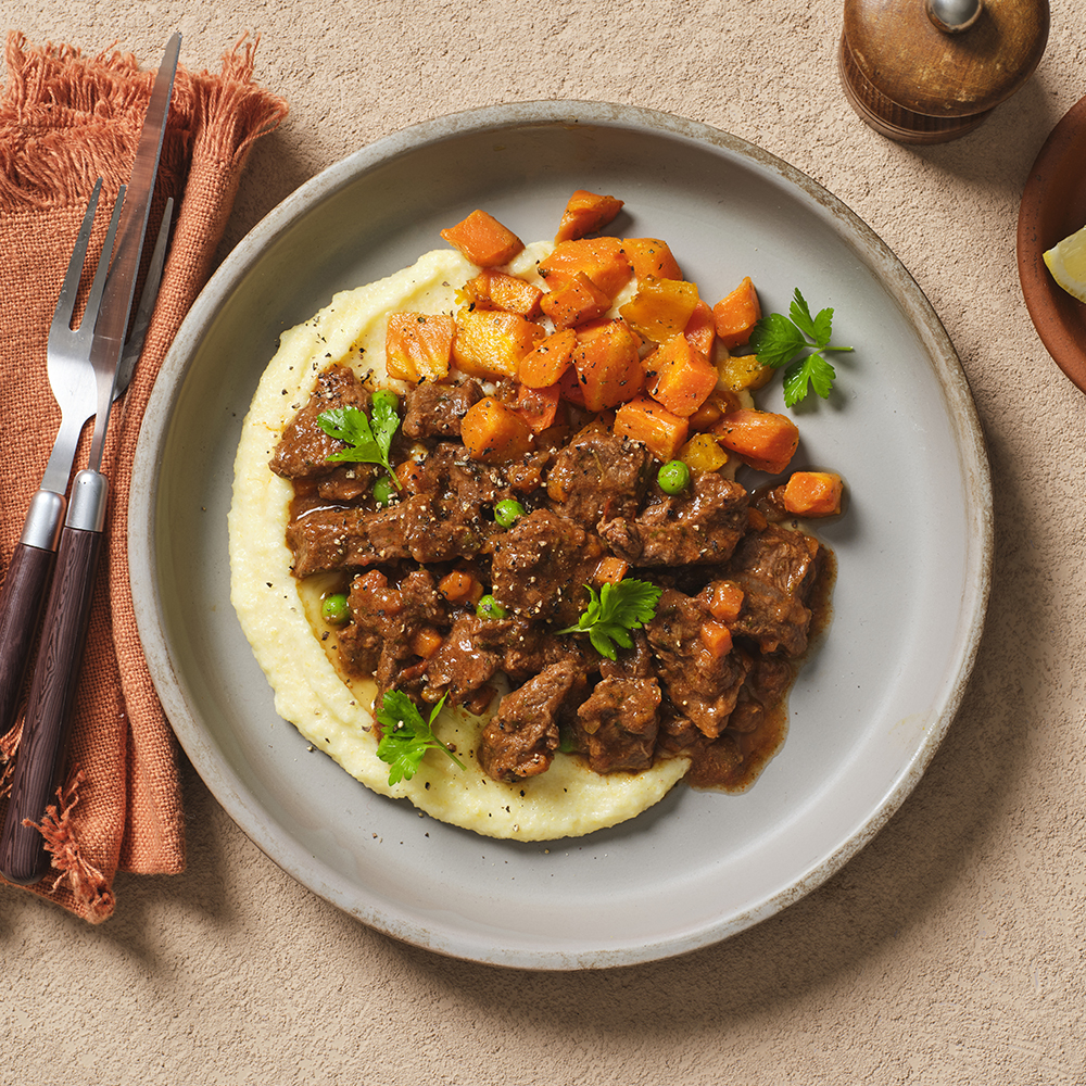 Slow-Cooked Beef Ragu with polenta & roasted vegetables | Chefgood
