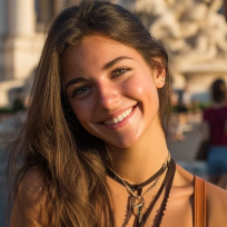 Western women with natural brown hair smiling