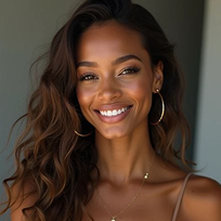 Mixed race women with long brown hair