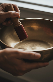 Hand holding a metal bowl
