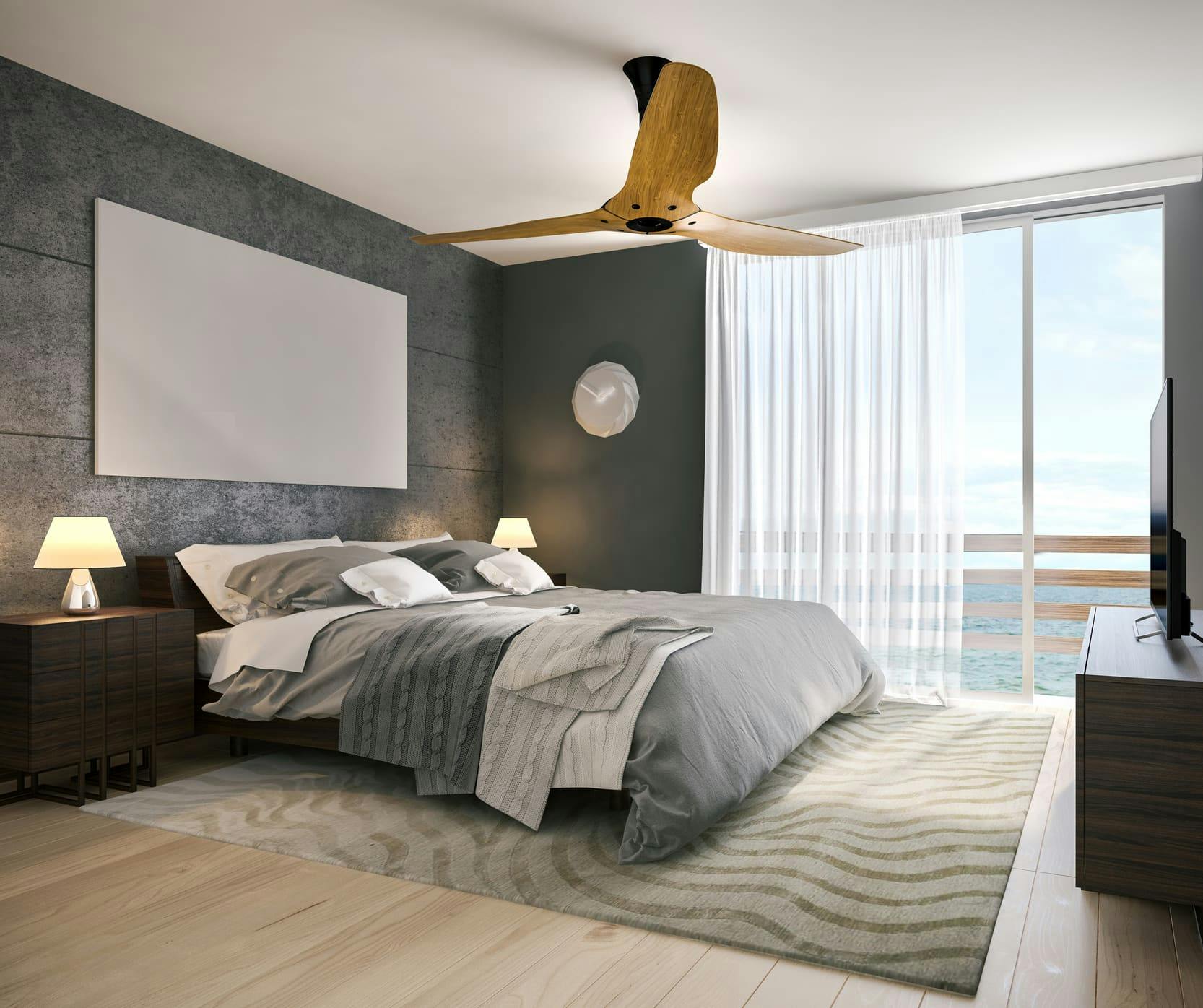 A bedroom with the sliding door open