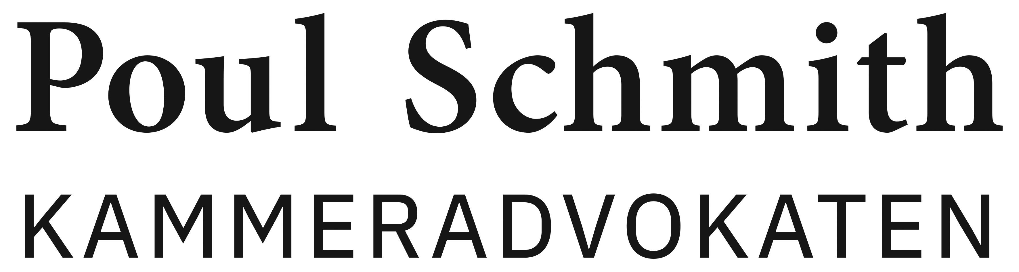 Poul Schmith/Kammeradvokatens logo i sorte bogstaver på hvid baggrund