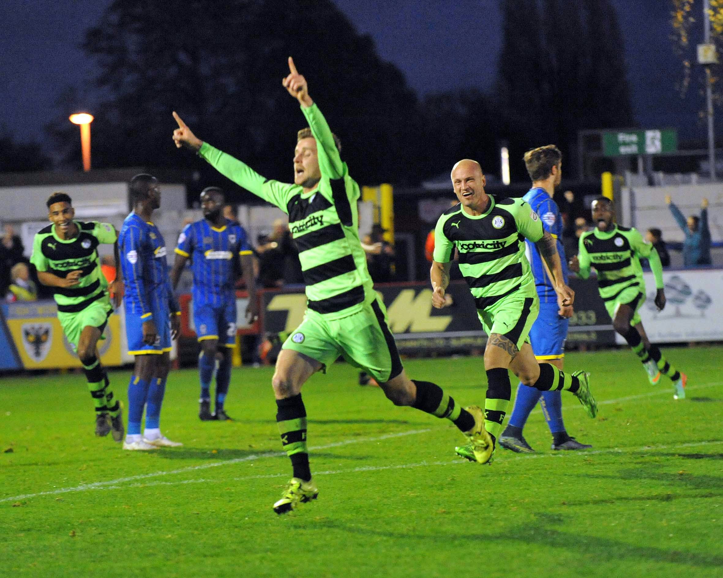 Frear celebrates scoring against AFC Wimbledon