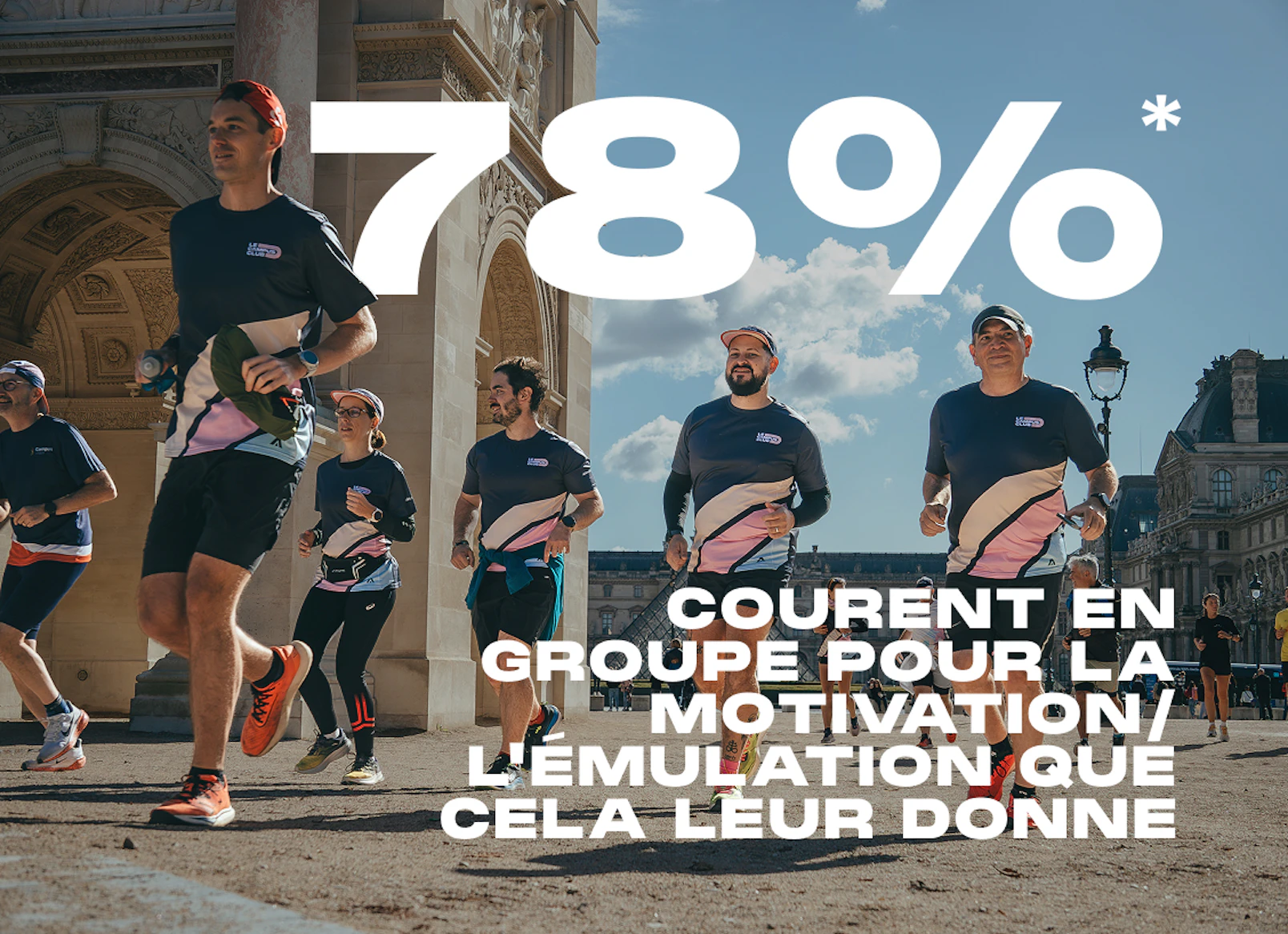 Groupe de coureurs en action au Louvre