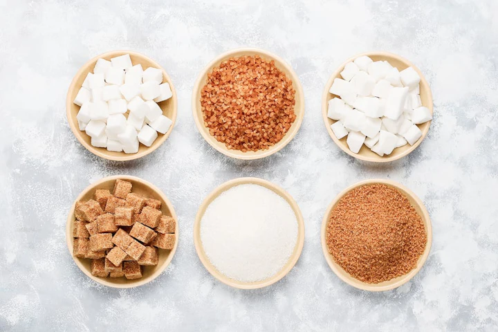 various types sugar brown sugar white concrete top view 1