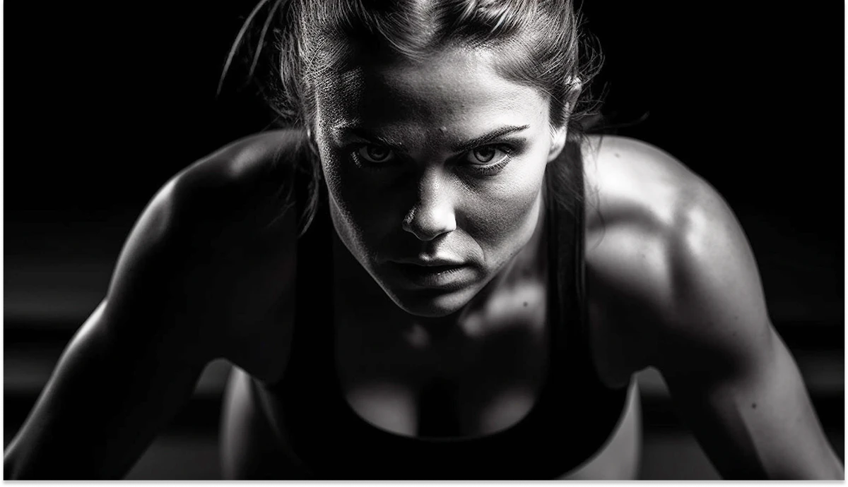 woman black top is doing push ups treadmill 1