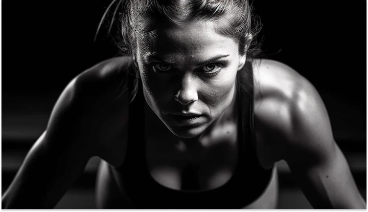 woman black top is doing push ups treadmill 1