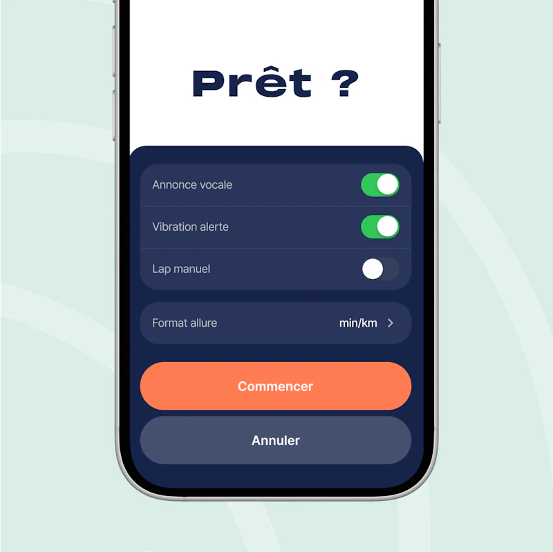 Tracker d'activité interface démarrage