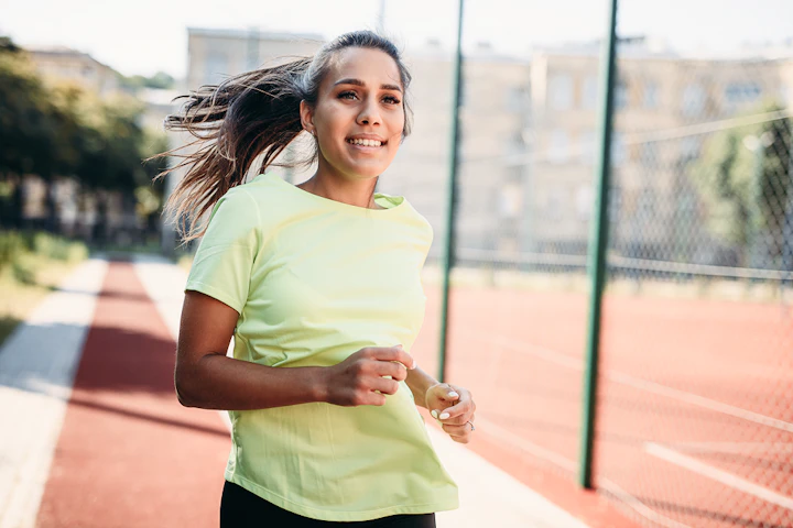 attractive brunette move jogging sport ground 1