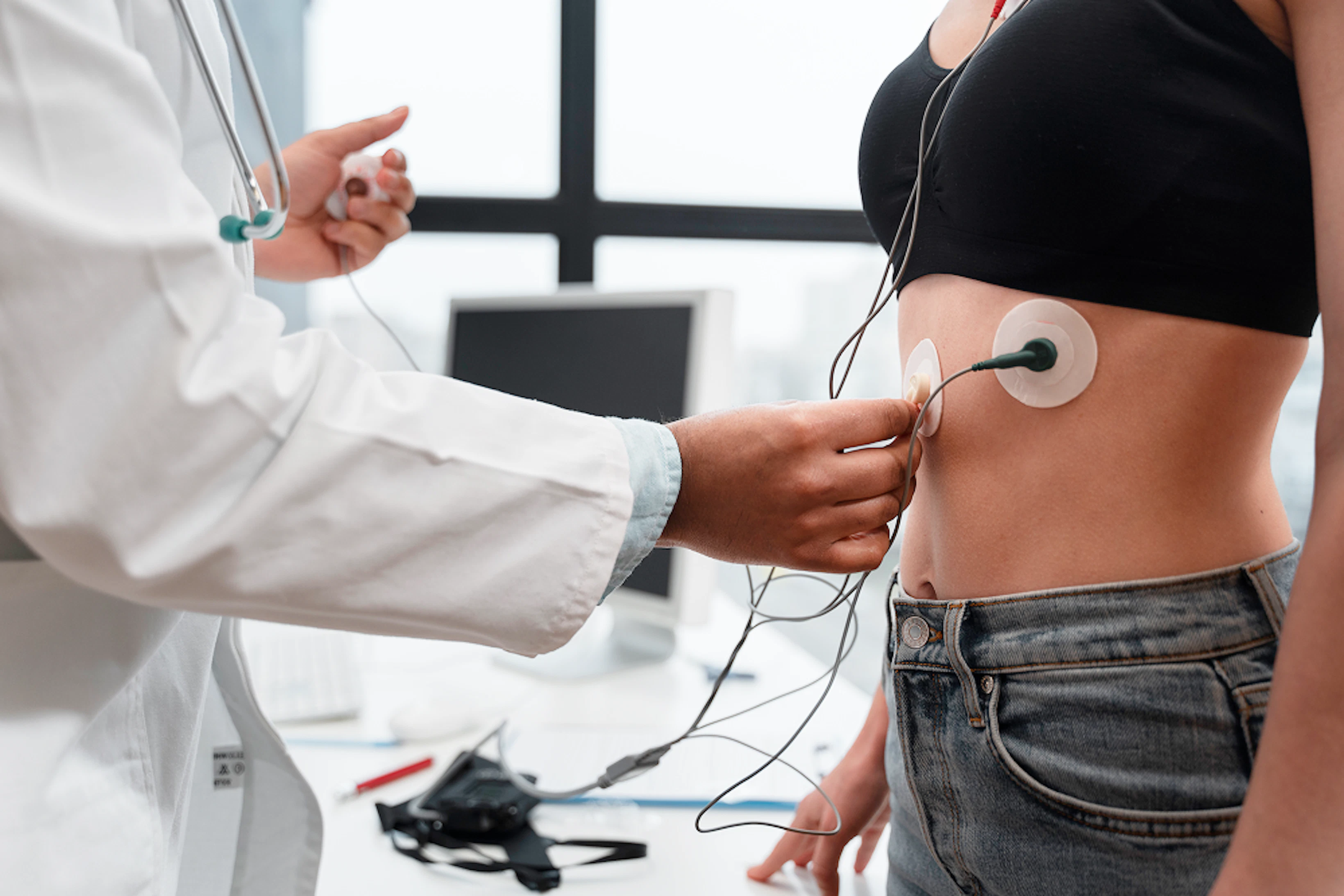 side view doctor checking patient 1