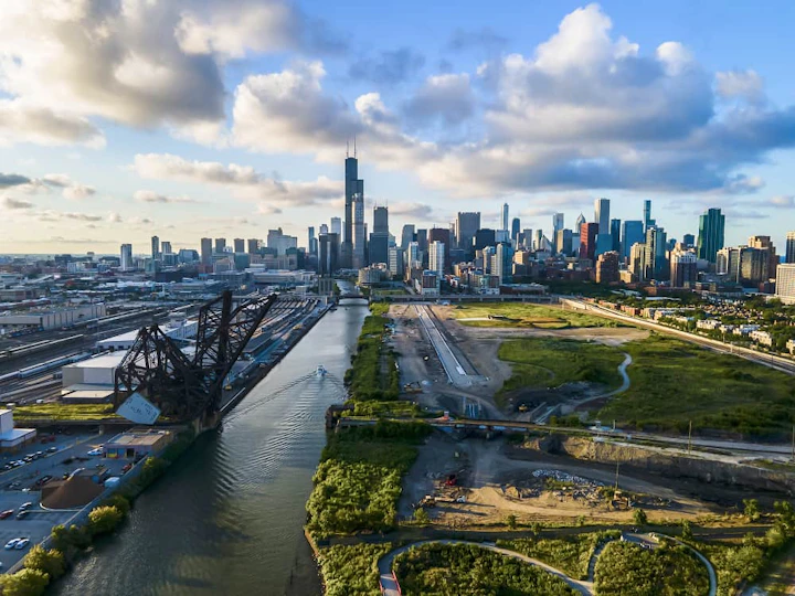chicago beautiful metropolis skyline sunset along river 1