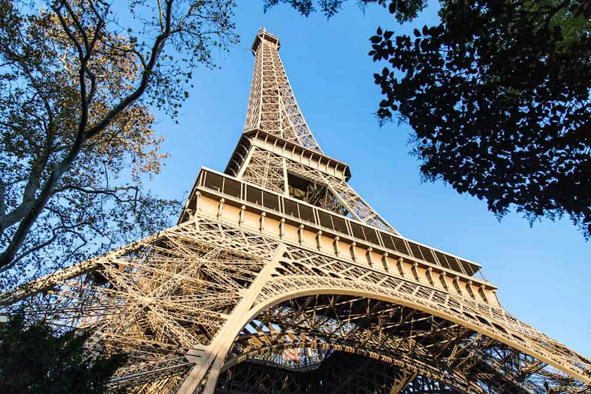 low angle view eiffel tower surrounded by trees sunlight paris france 1