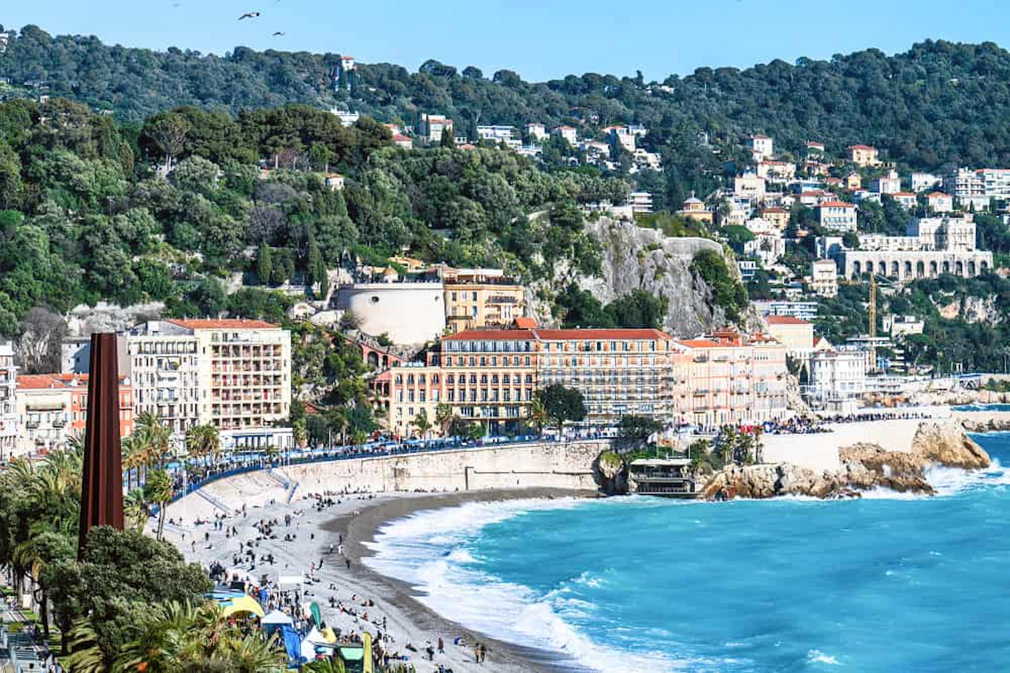 nice view with blue sea sunny weather city tourists people 1