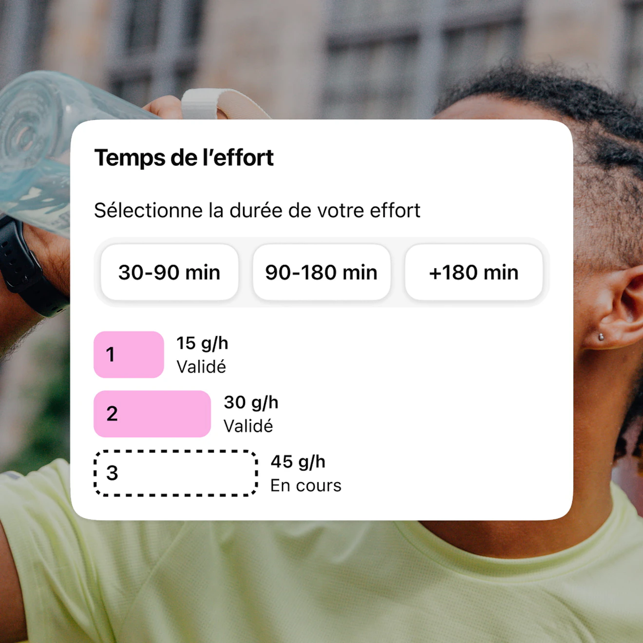 Écran temps de l'effort paliers nutrition sportive application Campus Coach