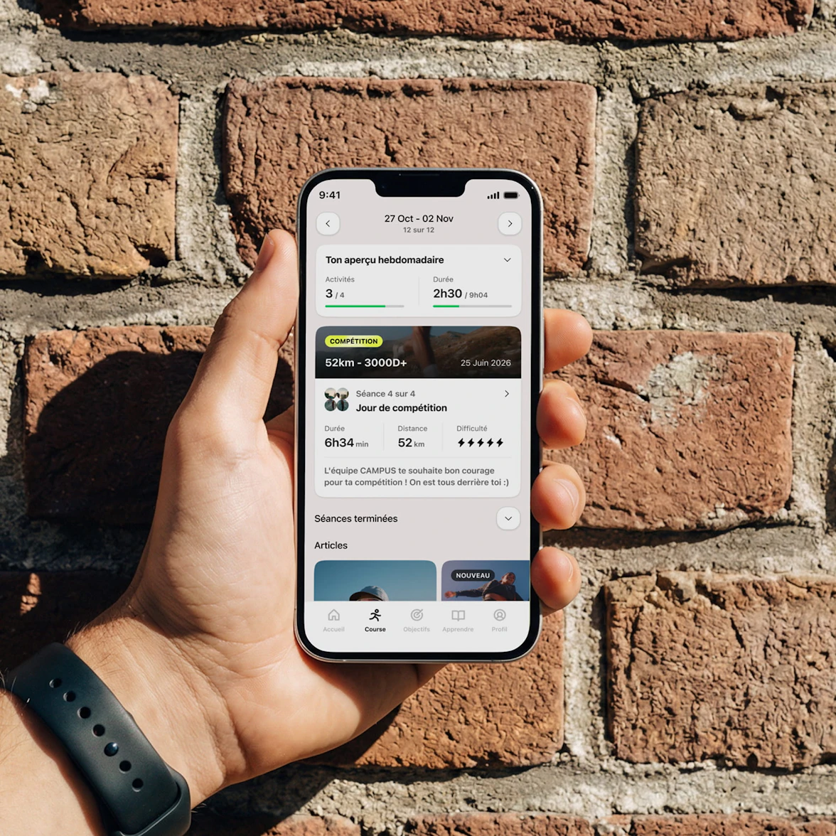 Écran semaine d'entraînement application Campus Coach