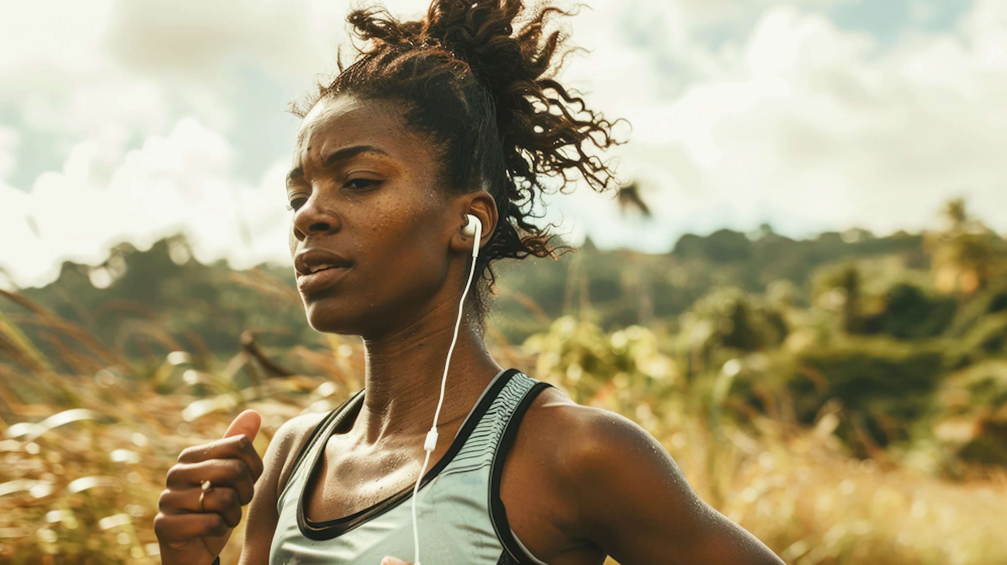 femme concentrée qui court avec des écouteurs