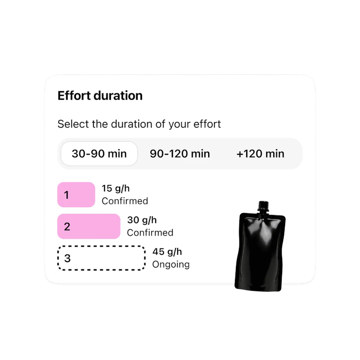 Endurance nutrition levels screen in the Campus Coach app