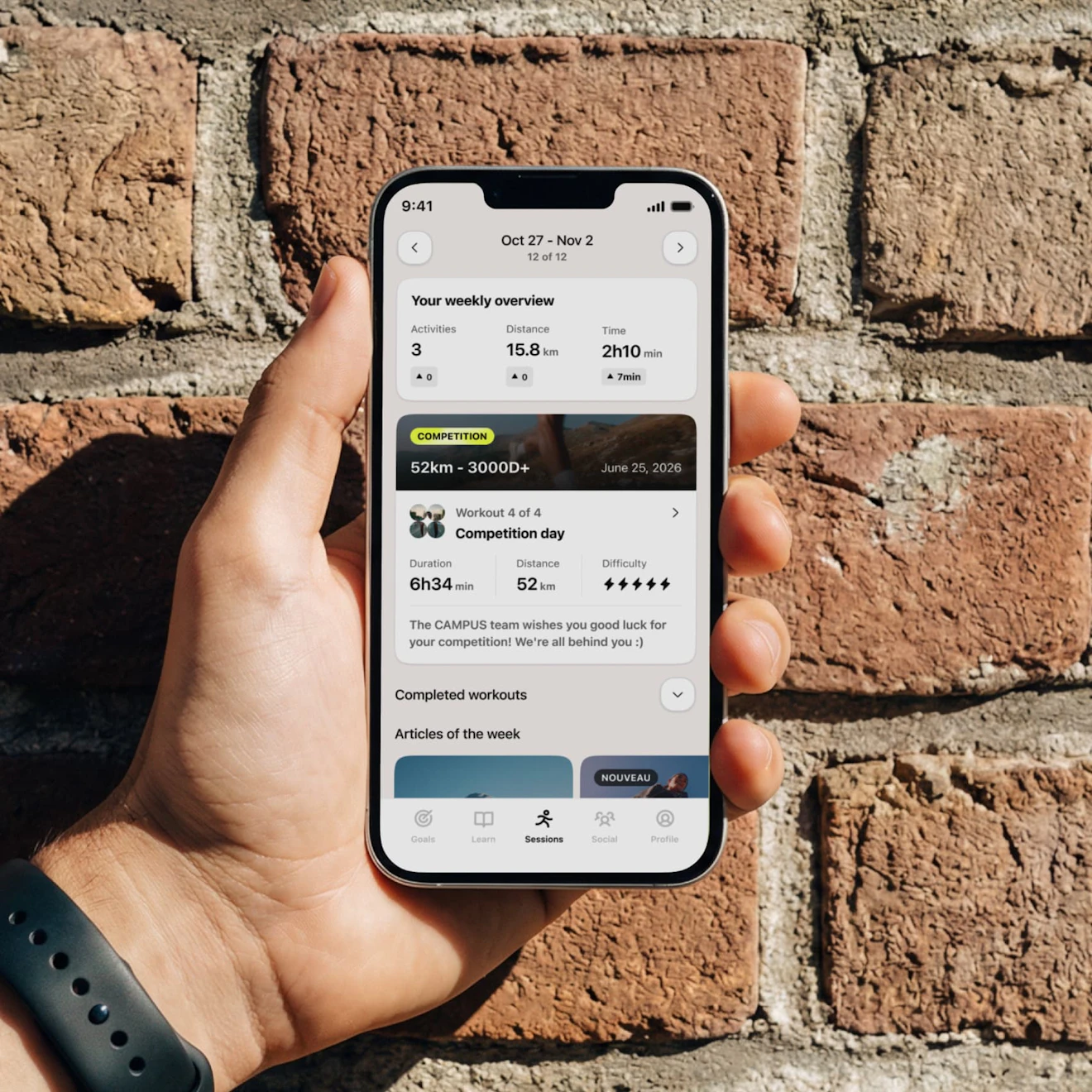 Week workout screen in the Campus Coach app
