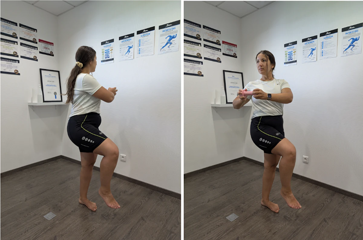 femme se tient sur une jambe et pivote son tronc
