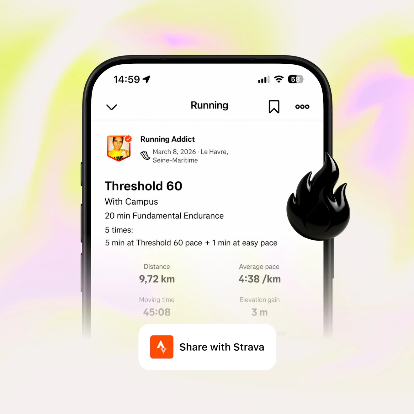 strava activity screen shared with the campus coach app