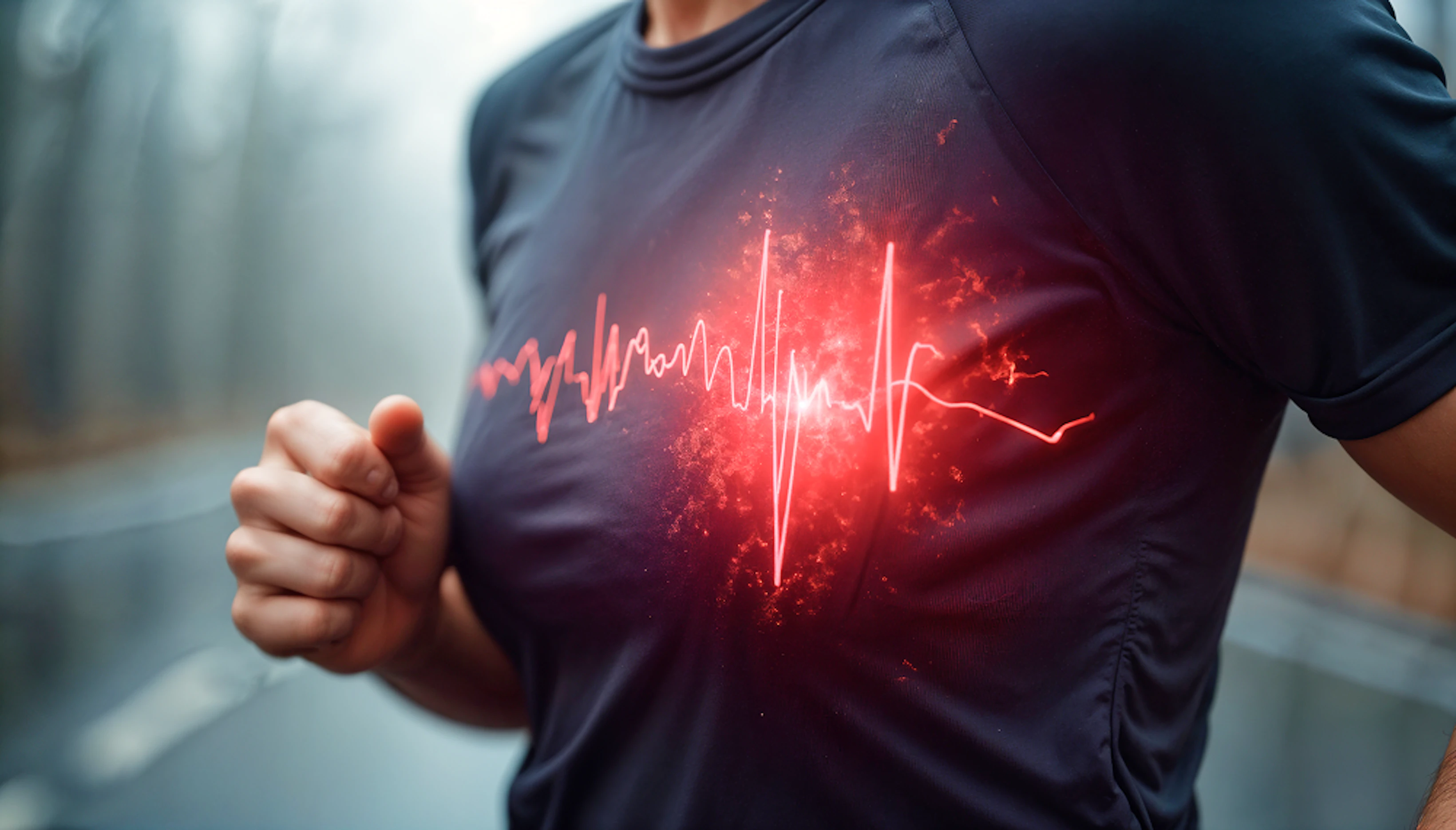 fréquence cardiaque rouge sur un buste de femme en tee-shirt