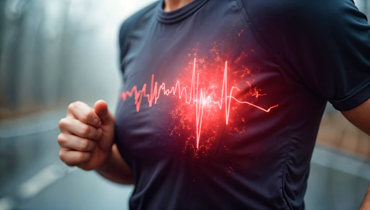 fréquence cardiaque rouge sur un buste de femme en tee-shirt