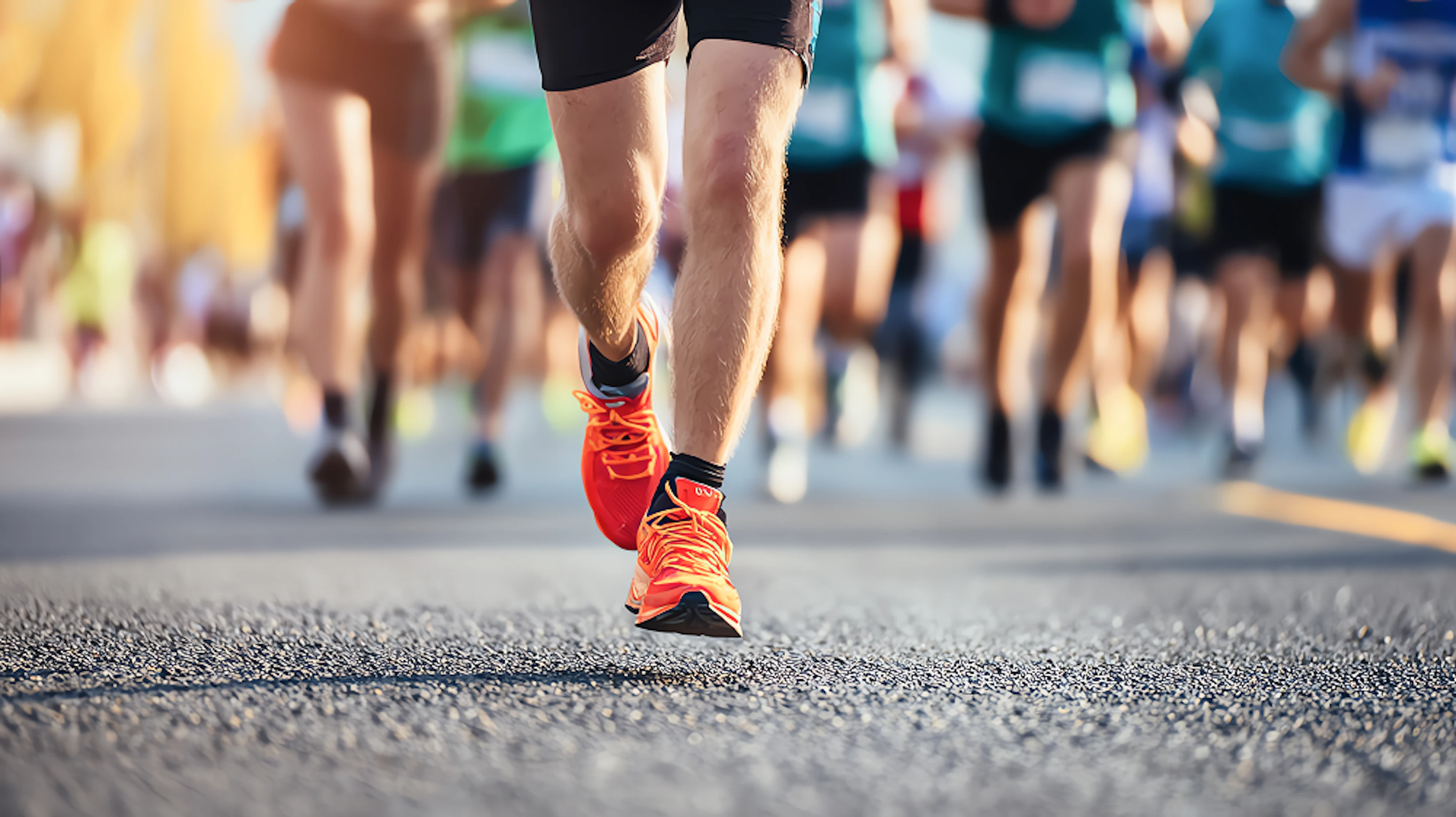 Un peloton de coureurs fait la course et évolue sur le bitume