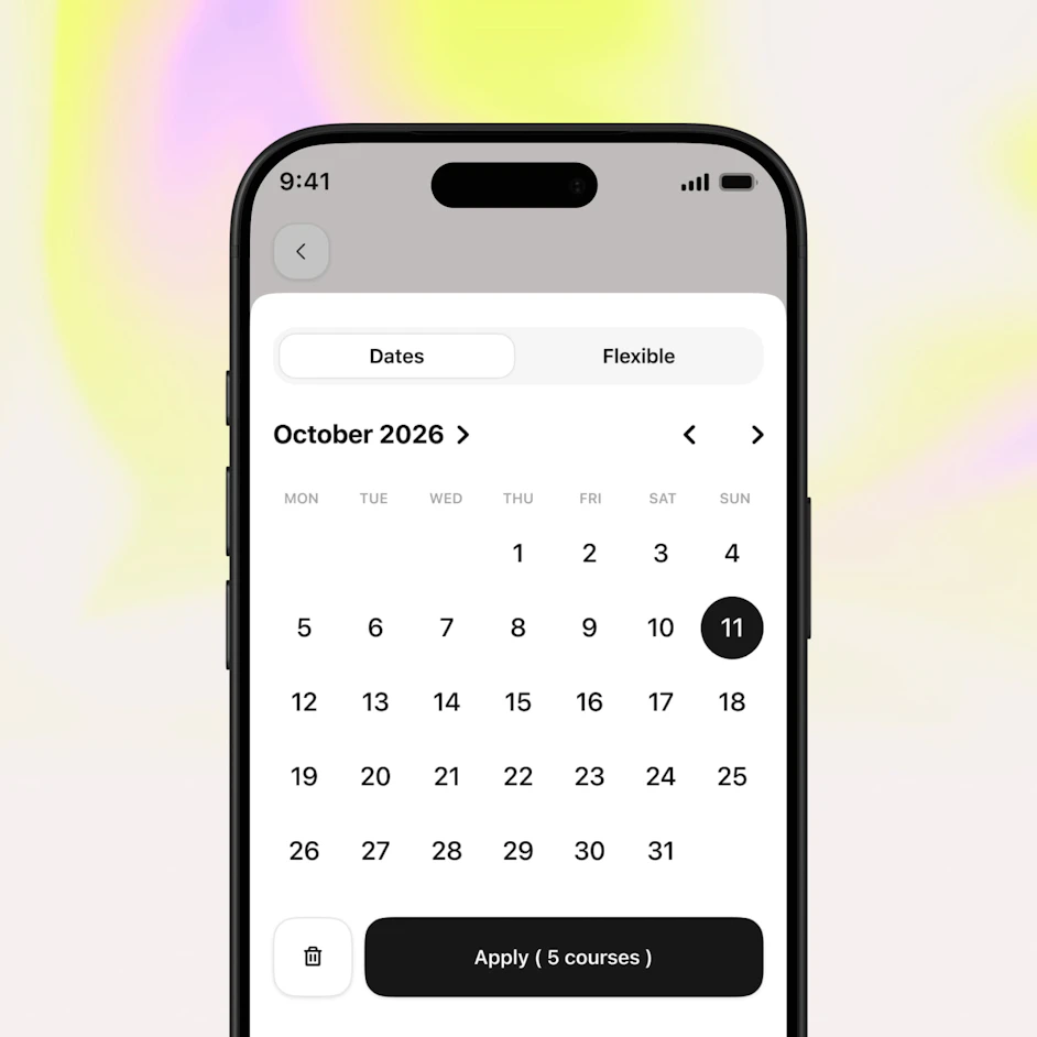 date selector screen race search campus coach app