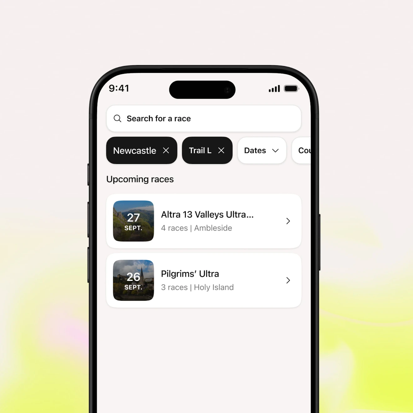 search and filters race events screen campus coach app