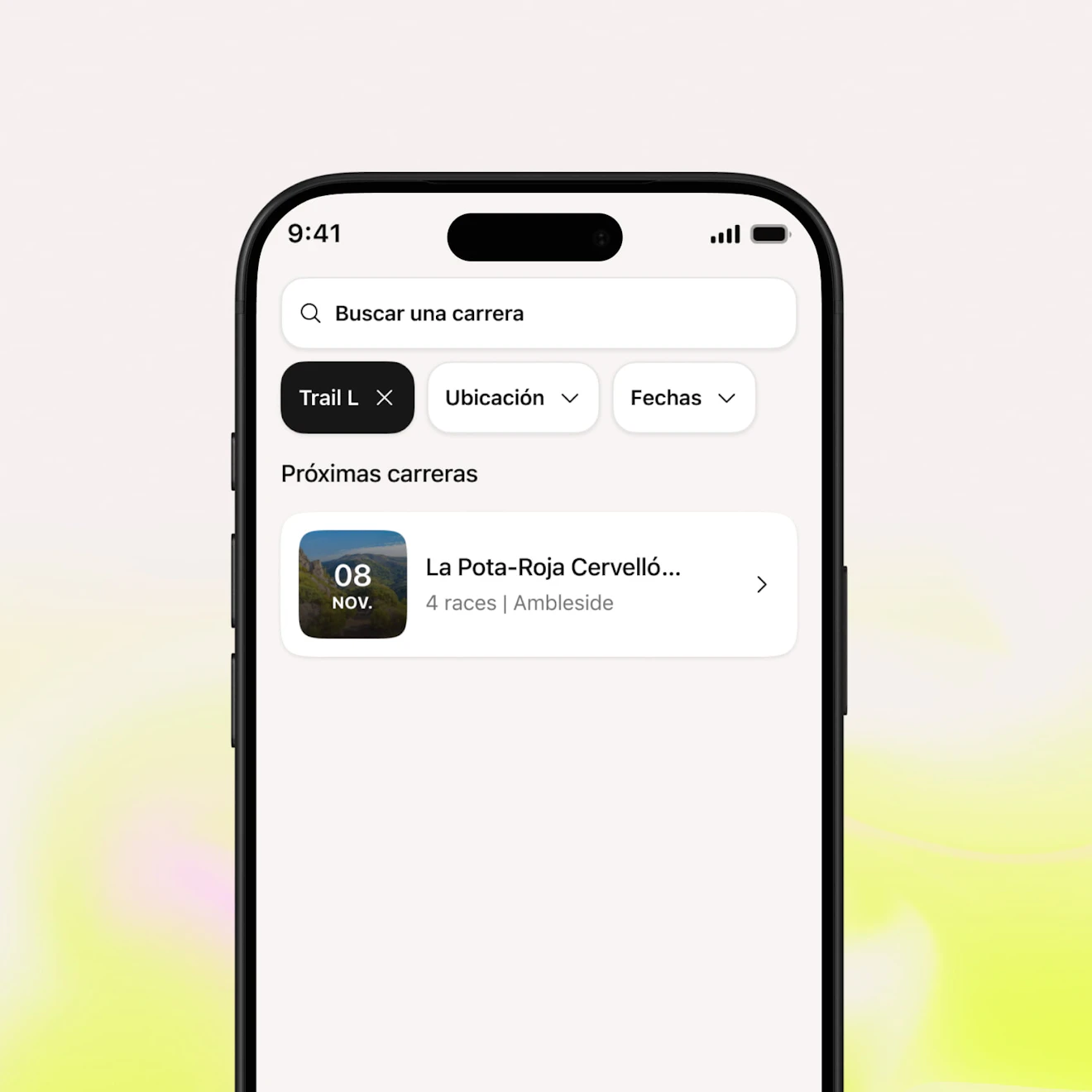 busqueda y filtros pantalla de eventos deportivos aplicacion campus coach