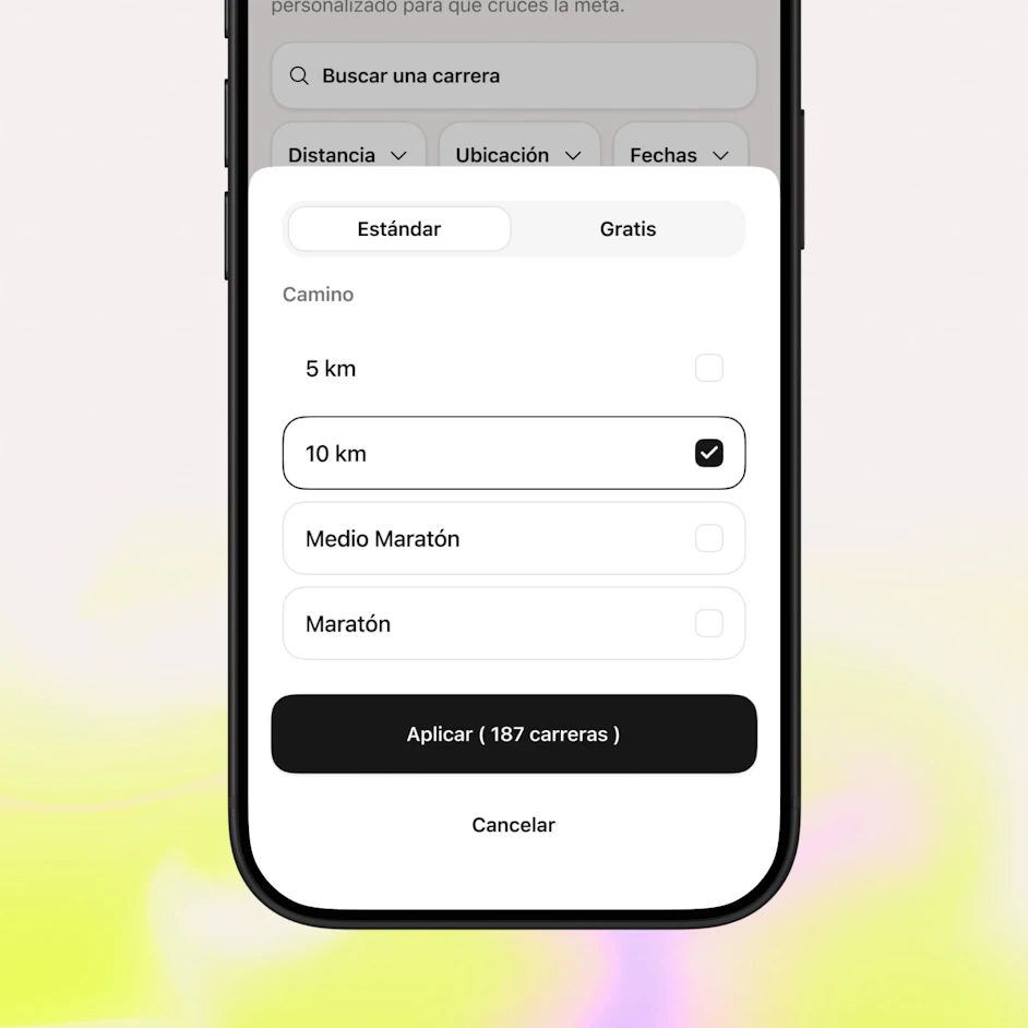distancias filtro pantalla pruebas de carrera campus entrenador aplicacion
