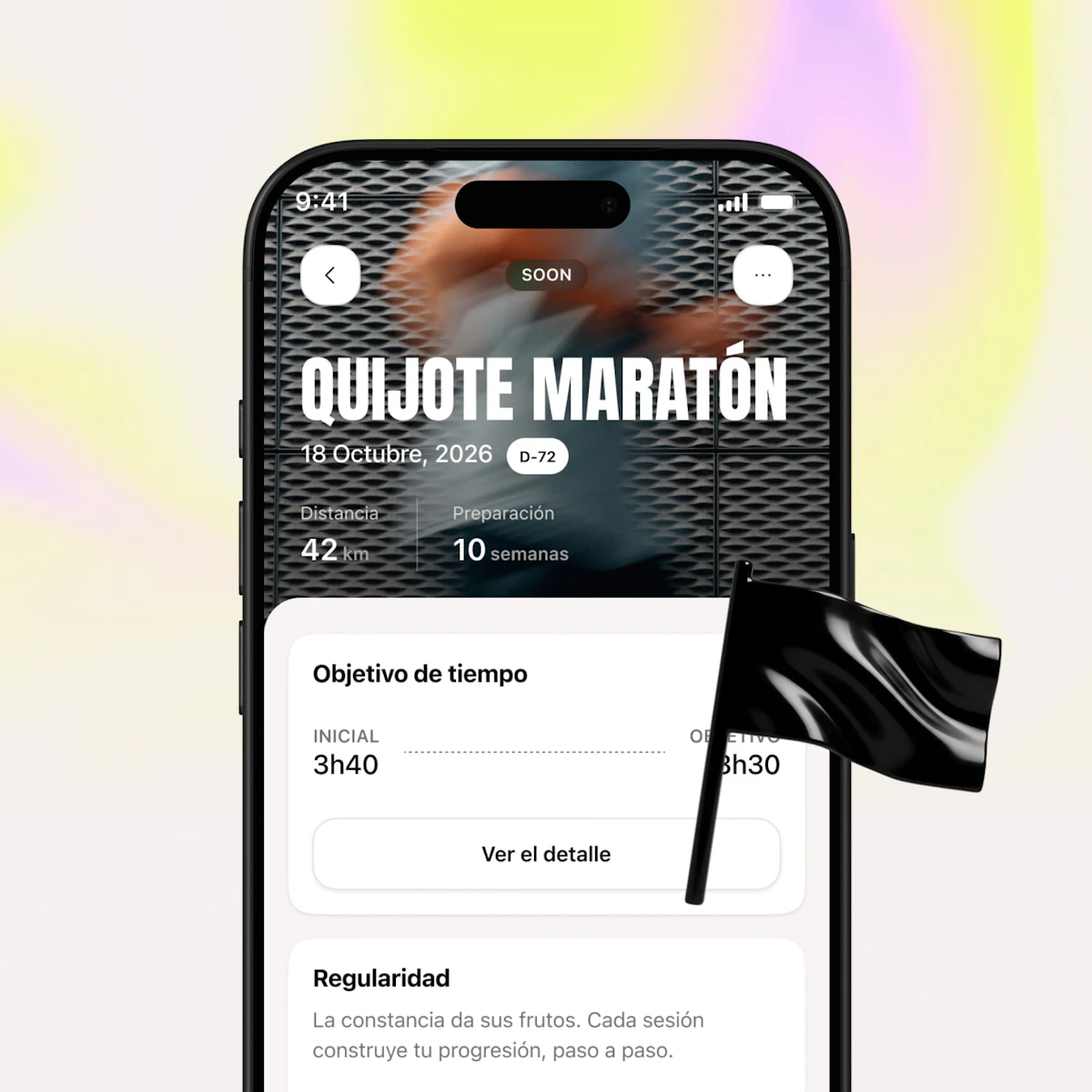 objetivo en pantalla creado por quijote maraton campus coach app