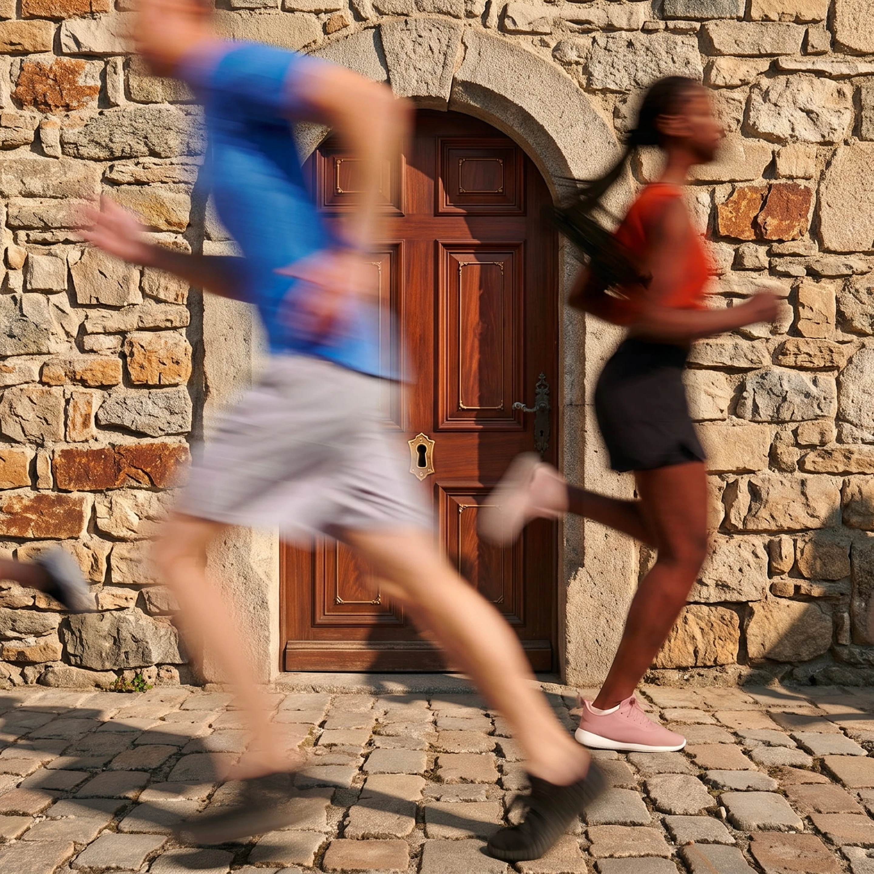 coureurs en action sens oppose