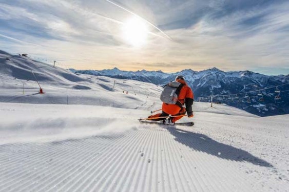 Spring skiing — Serre Chevalier Skier on spring snow at Serre Chevalier — late season skiing in Hautes-Alpes