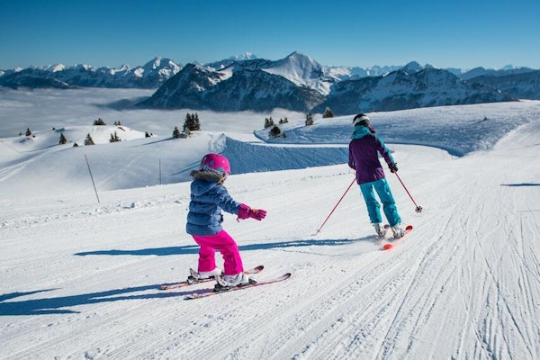 Aillons-Margeriaz, ski resort Child learning to ski at Aillons-Margeriaz, family resort in the Massif des Bauges