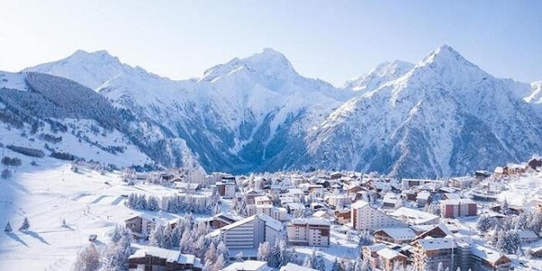 Les 2 Alpes ski resort in winter Isere — snowy village and ski area