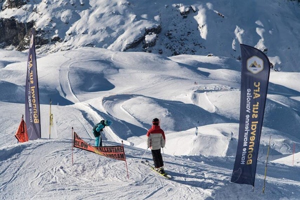 Bonneval-sur-Arc ski resort in winter, Savoie — village and slopes facing glaciers