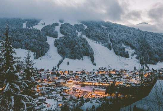 The village of Morzine and its snow-covered chalets, Haute-Savoie