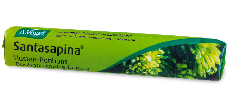 Santasapina® Bonbons, 40 g Stange, Bonbon à 4.0 g Produktaufnahme von "Santasapina® Bonbons, 40 g Stange". Frei verkäufliches Arzneimittel mit Fichtenknospen-Extrakt und Honig. Husten-Bonbons mit einzigartigem Flüssigkern, die bei Husten und Heiserkeit helfen.