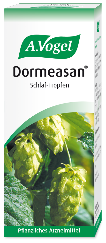 A.Vogel Dormeasan®, 100 ml Produktaufnahme von "A.Vogel Dormeasan®". Pflanzliches Arzneimittel aus frischen Hopfenzapfen und Baldrianwurzel. Zur Behandlung von Ein- und Durchschlafstörungen mit beruhigender Wirkung.