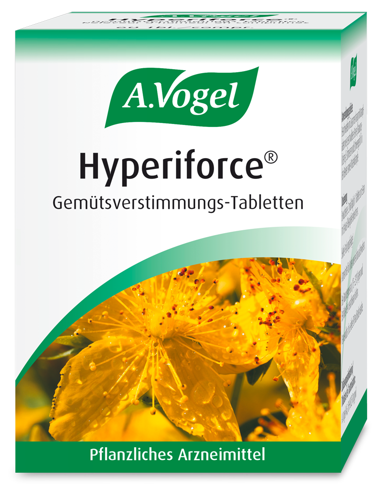 A.Vogel Hyperiforce®, 60 Tabletten Produktaufnahme von "A.Vogel Hyperiforce®". Pflanzliches Arzneimittel aus frischem Johanniskraut. Kann bei gedrückter Stimmung, Antriebsmangel und Stimmungslabilität angewendet werden.