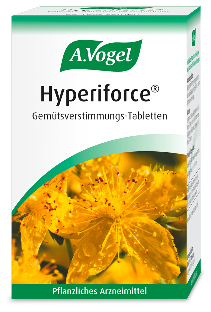 A.Vogel Hyperiforce®, 120 Tabletten Produktaufnahme von "A.Vogel Hyperiforce®". Pflanzliches Arzneimittel aus frischem Johanniskraut. Kann bei gedrückter Stimmung, Antriebsmangel und Stimmungslabilität angewendet werden.
