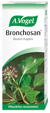 A.Vogel Bronchosan® Husten-Tropfen Produktaufnahme von "A.Vogel Bronchosan® Husten-Tropfen". Pflanzliches Arzneimittel aus Efeukraut, Thymian und Süssholz. Kann bei Erkältungshusten mit zähem Schleim und grippaler Infektion angewendet werden.