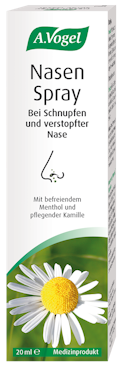 A.Vogel Nasen-Spray Produktaufnahme von "A.Vogel Nasen-Spray". Medizinprodukt bei Erkältungsschnupfen – stoppt das Laufen der Nase und befreit die Atemwege. Mit Menthol und Kamille, ohne Konservierungsmittel.