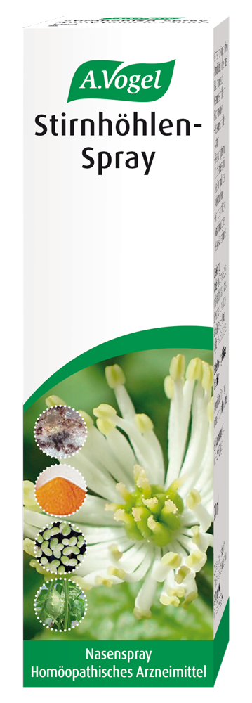 A.Vogel Stirnhöhlen-Spray Produktaufnahme von "A.Vogel Stirnhöhlen-Spray". Homöopathisches Arzneimittel bei akuten Nasennebenhöhlenentzündungen mit Stockschnupfen und Druckschmerzen in Stirn und Kiefer. Auch für Kinder ab 2 Jahren.