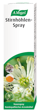 Produktaufnahme von "A.Vogel Stirnhöhlen-Spray". Homöopathisches Arzneimittel bei akuten Nasennebenhöhlenentzündungen mit Stockschnupfen und Druckschmerzen in Stirn und Kiefer. Auch für Kinder ab 2 Jahren.