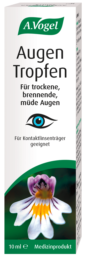 A.Vogel Augen-Tropfen Produktaufnahme von "A.Vogel Augen-Tropfen". Medizinprodukt bei trockenen, brennenden, müden Augen. Sorgt für eine schnelle und nachhaltige Befeuchtung. Auch für Kontaktlinsenträger geeignet.