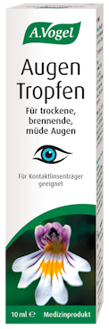 Produktaufnahme von "A.Vogel Augen-Tropfen". Medizinprodukt bei trockenen, brennenden, müden Augen. Sorgt für eine schnelle und nachhaltige Befeuchtung. Auch für Kontaktlinsenträger geeignet.