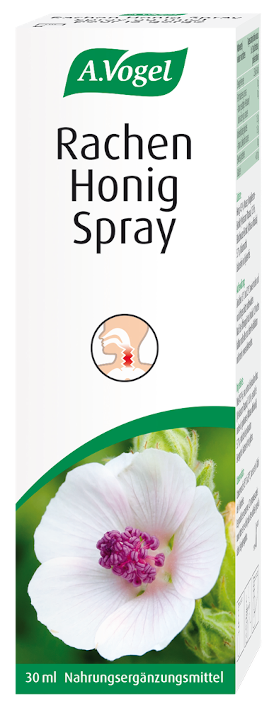 Produktaufnahme von "A.Vogel Rachen-Honig-Spray ". Wohltuender Honig-Spray für Rachen und Hals. Praktisch für unterwegs, am Arbeitsplatz oder auf Reisen – angenehm und pflegend bei Halsbeschwerden.